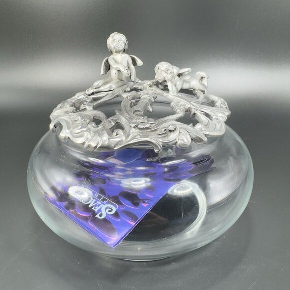 1995 Seagull Canada Pewter Metal Canister Jar Container Lid Clear Glass Marked - Picture 11 of 12